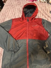 Eddie Bauer Rain Windbreaker Jacket Hooded Red/Gray Youth Kids - Size L 14/16