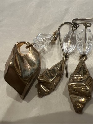 RLM Studio Modernist Brass Nugget And Crystal Pendant And Pierced Earrings 1.5 