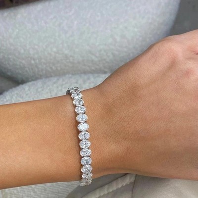 8CT Oval Cut Lab Created Diamond Women's Tennis Bracelet 14K White Gold Plated