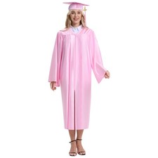 Unisex Shiny Pink Graduation Gown Cap with Tassel 2025 Year Charm for High Sc...