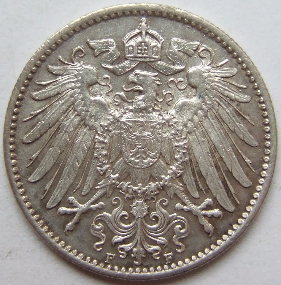 Münze Deutsches Reich Kaiserreich Silber 1 Mark 1915 F in fast Stempelglanz - Bild 2 von 2