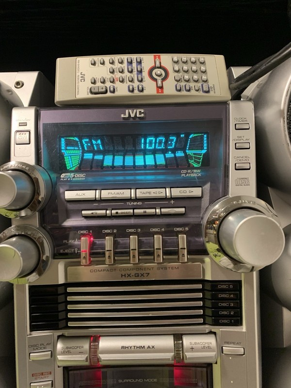 JVC HX-GX7 Silver Compact Stereo 5-Disc CD Changer AM/FM Cassette AUX