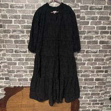 Chico’s Tiered Ruffle eyelet dress black midi vneck tie SIZE 2 12