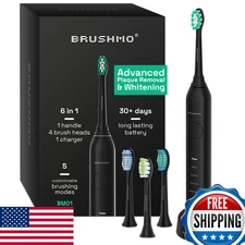Brushmo Super Sonic Electric Toothbrush w/ 4 Heads - Rechargeable, 5 Modes, IPX7