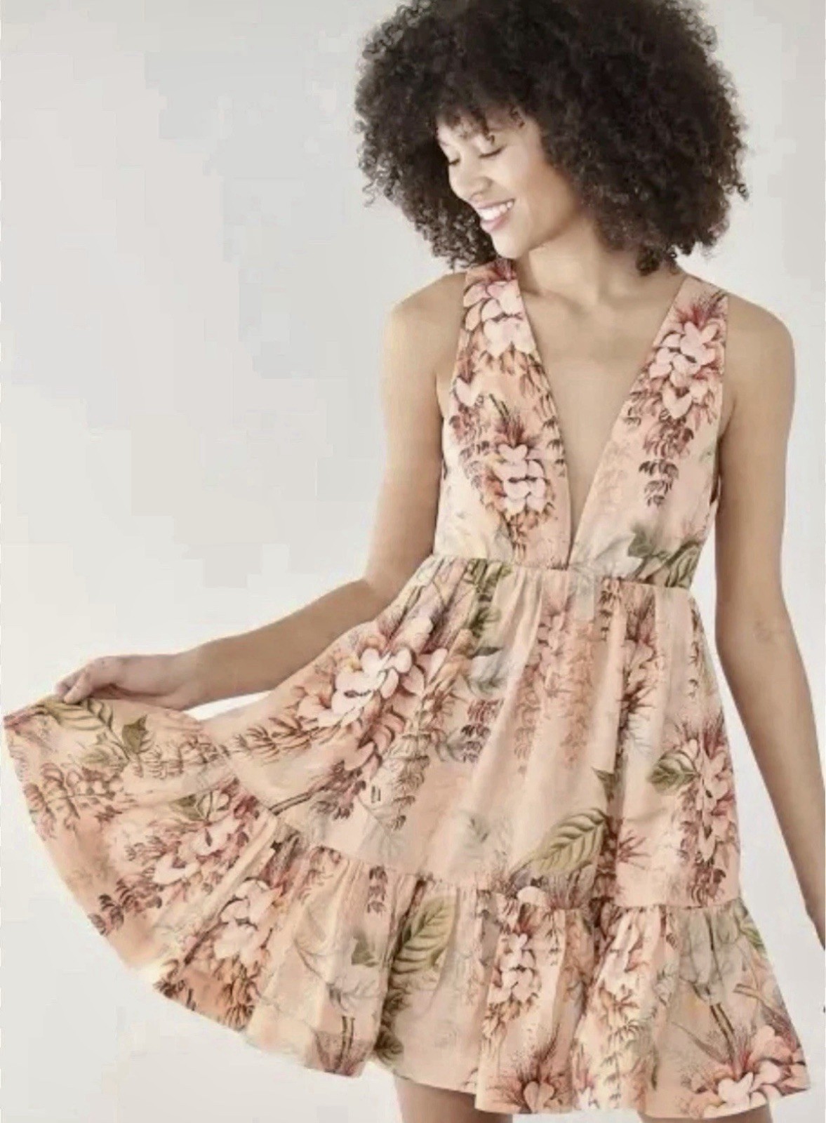 Zimmermann Dress Size 1/AU 10/US 6 Candescent Swing Linen Floral Plunge Mini