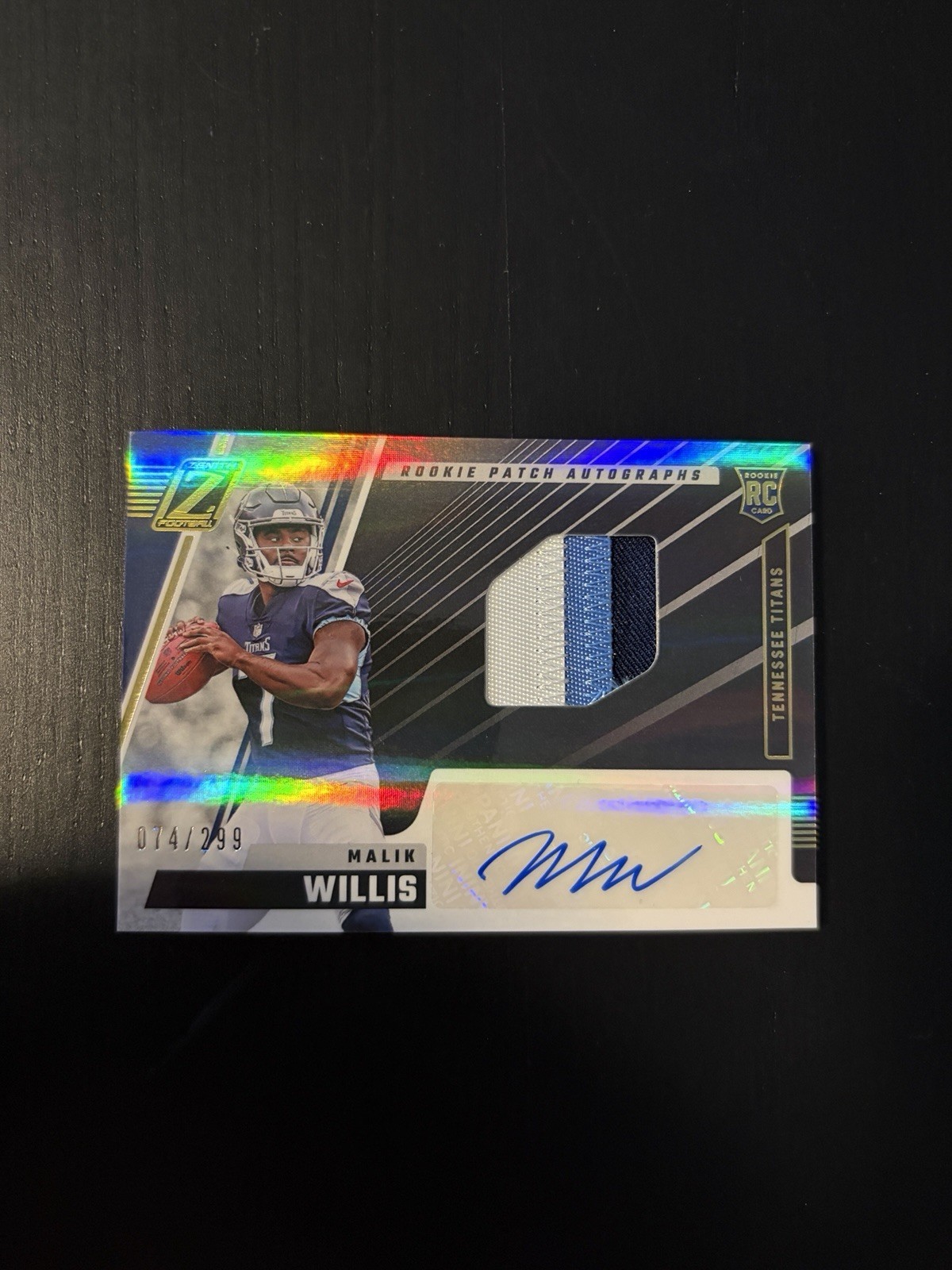 Malik Willis 2022 Zenith RPA /299 RC Rookie Auto Autograph Three Color Patch