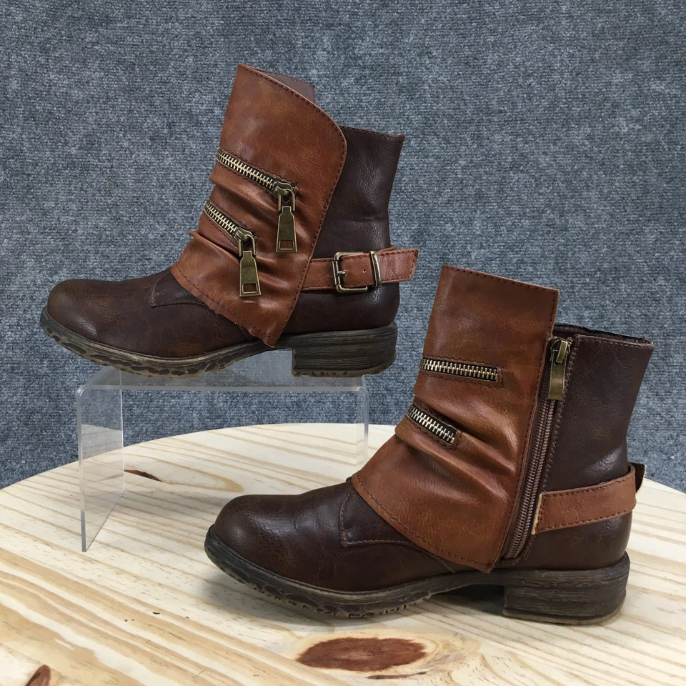 Botas Two Lips Mujer 6 Atia Frontal Y Lateral Cremallera Botín Marrón Imitación Cuero Foto 2 de 4