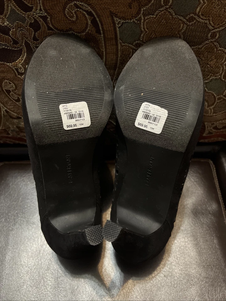 LANE BRYANT 10W Negro Imitación Gamuza Corte Láser PeepToe BackZip Botín Plataforma Tacones Foto 4 de 4