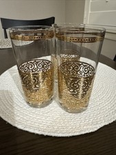 Georges Briard Gold Scroll Intricate Tumbler Glasses Set of 3, 2 Are Signed MCM