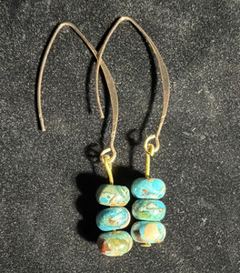 Authentic Turquoise Blue Rondelle Stone Beaded Dangle/Drop Hook Gold Plated Earrings