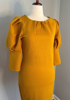 New York & Company (NY&C) Puff Sleeve Mustard Yellow Dress Women's Size Medium