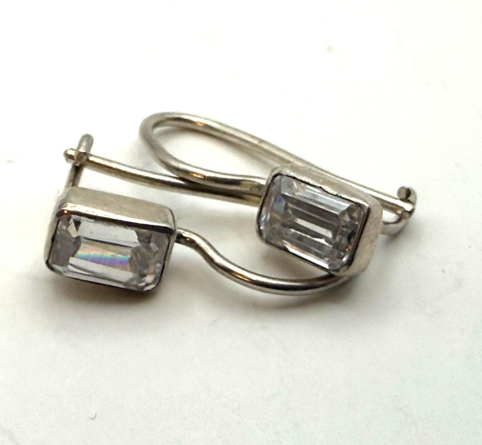 Sterling Silver 925 Clear Rectangular CZ Drop Ear… - image 1