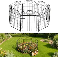 8 Panels Garden Fence Animal Barrier with Gate, No Dig Dog Fence