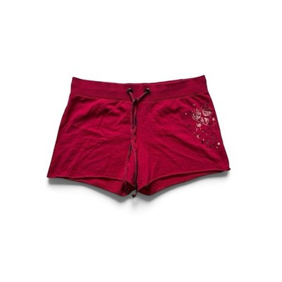LEI Y2K Low Rise Lounge Shorts Pink Burgundy Metallic Heart Peace XL