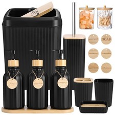 Black Bathroom Accessories Set 17PCS Bathroom Set with 3PCS Soap Dispenser Bathr