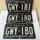 1968 Texas Hemisfair GWY 180 License Plate Pair RARE Vintage & GWY 181 Single￼ — photo 1