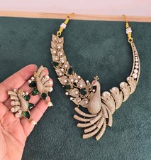 designer sabyasachi antique gold emerald green Peacock Necklace set  Earrings, 