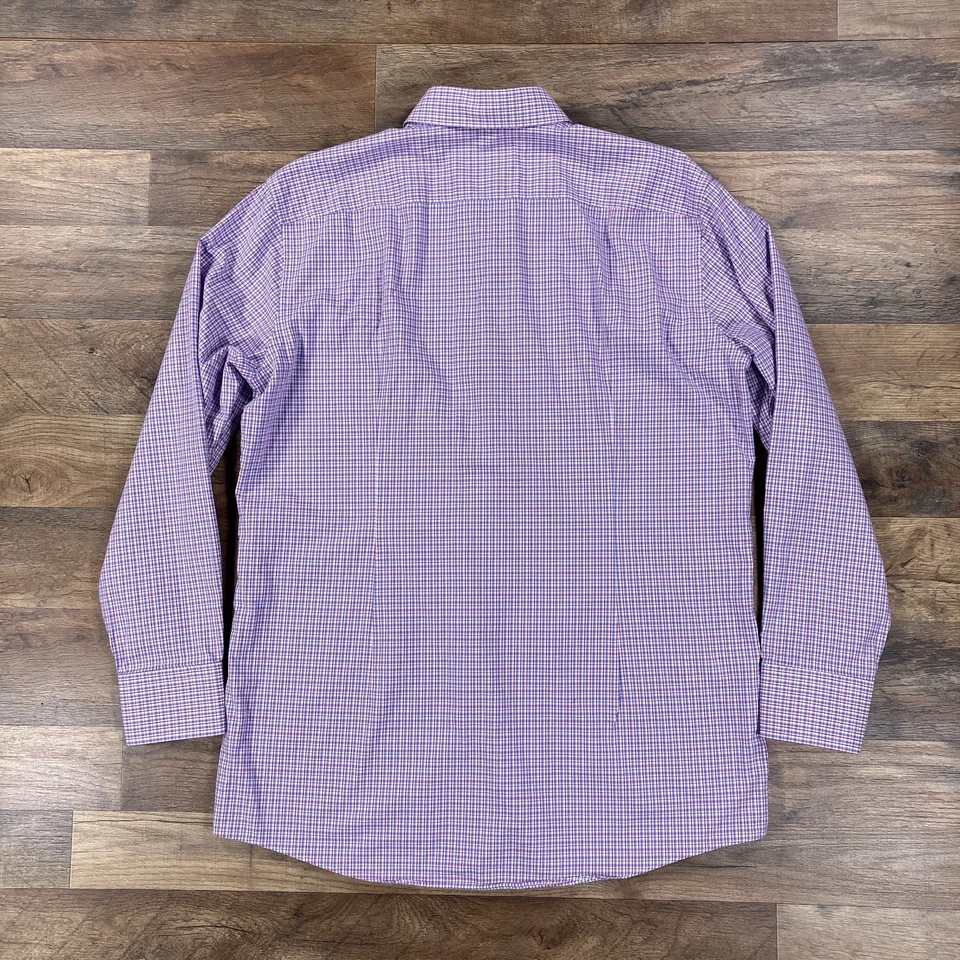 Camisa Hugo Boss Para Hombre 16 32/33 Rosa Azul A Cuadros Afilada Calce Ajustado Abotonada Foto 4 de 4