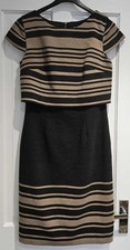 PHASE EIGHT Bodycon Dress Size 10 Black Beige Stripe Elegant Occasion Wear