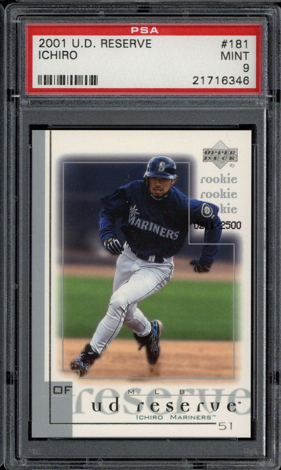 2001 UD Reserve #181 Ichiro Mariners PSA 9 MINT RC 211/2500