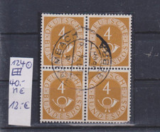 BRD-1951-POSTHORN-Mi:124-4 Pf-VIERERBLOCK-RUNDSTEMPEL-ungeknickt-LUXUS