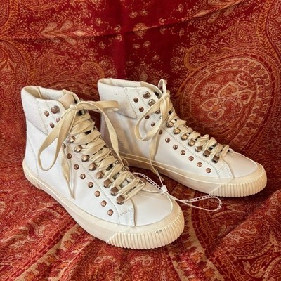 Diesel S-Mustave MC W White Leather High Top Sneakers Studded EUR 39 US 8.5 Men main image 2
