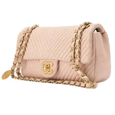 Chanel Shoulder Bag Calfskin V Stitch Turnlock Single Flap r0_1001