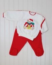 Vintage two piece set Christmas bear baby clothes red white