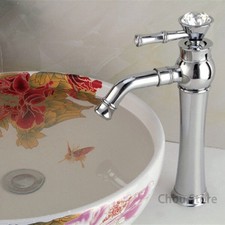 Polished Chrome Vessel Sink Faucet Tall Single Handle Brass Crystal Decor Mixer