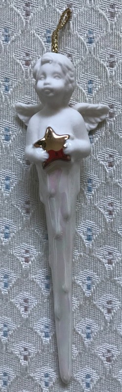 Cherub White Icicle Christmas/Holiday Ornament Holding a Gold Star!