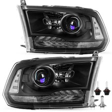 Oe Style Projector Headlights For 2013-2018 Dodge Ram Black Housing Led Drl Set