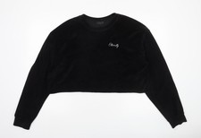 Topshop Women Black Velvet Cropped Pullover Sweatshirt Size M