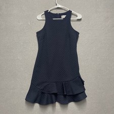 Eliza J Dress Womens Size 4P Blue Textured Knit Sleeveless Ruffle Hem Cocktail