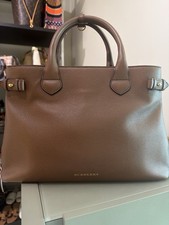 Burberry Women s Brown Pebbled Satchel Top Handle Bag Detachable Strap Gold