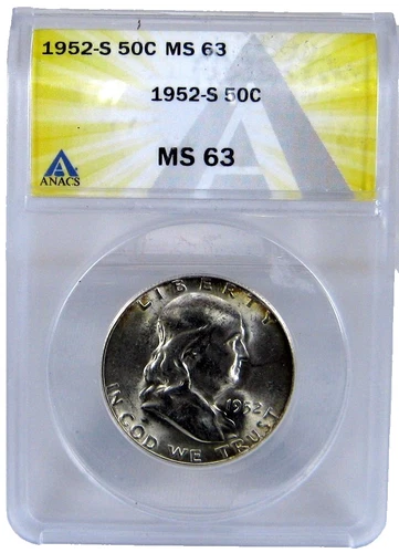 1952-S 50C Franklin Silver Half Dollar MS-63 GLEAMING SURFACES UNC GEM #73-4