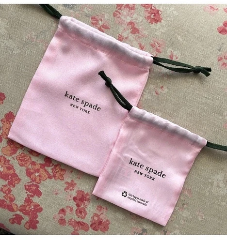2 sacchetti portagioie Kate Spade rosa con coulisse piccoli e medi cotone poli