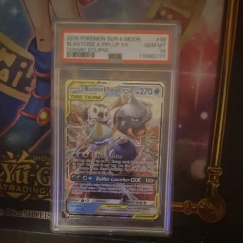Pokémon Cosmic Eclipse Blastoise & Piplup GX 38/236 Ultra Rare Holo PSA 10