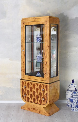 Art Deco Vitrine Massivholz Intarsien Schrank Antik verglast Glasvitrine Holz - Bild 4 von 4