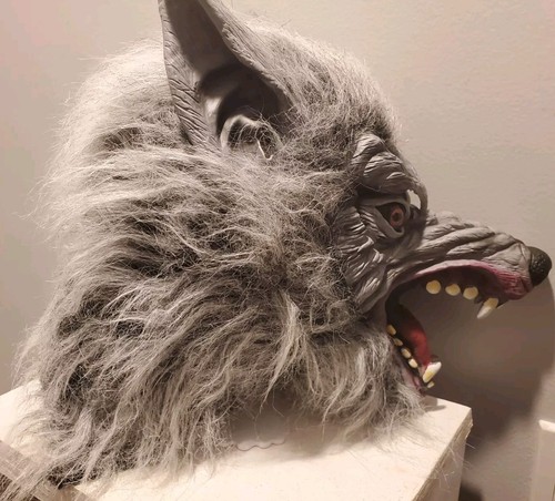 Grey Faux Fur Wolf Full Mask • Wolfman • for Halloween or Office Meeting - Picture 7 of 7