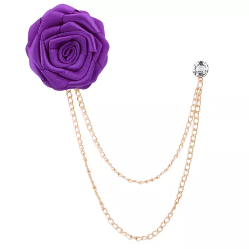 Mens Rose Brooch Flower Brooch Boutonniere Suit Lapel Wedding Pin Tassel Chain - Picture 5 of 95