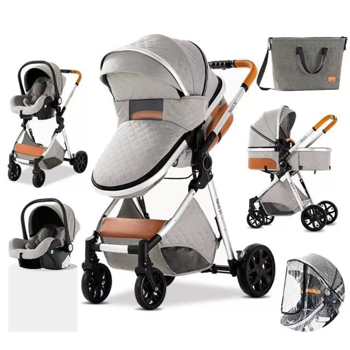 Poussette 3 en 1 Bébé Combinée Siège-Auto Nacelle Trio Réversible .GRIS  Clair