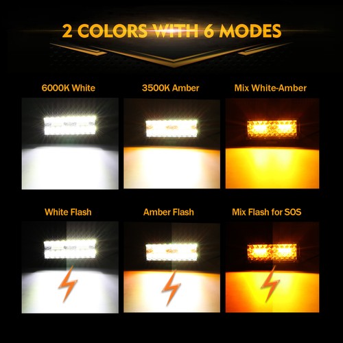Auxbeam 7" Inch Strobe LED Light Pods Bar 6 Modes Amber White Strobe Fog Lamps - Picture 3 of 12