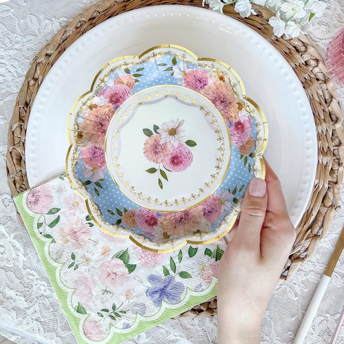 Updated Vintage Floral Tea Party 7 In. Premium Decorative Paper Plates | Baby Sh - Picture 4 of 6