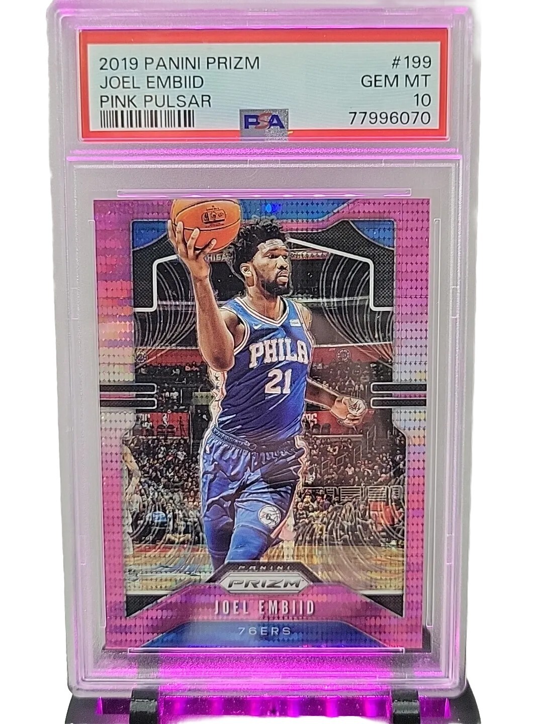 Joel Embiid Prizm Pink Pulsar Prizm #4/42 PSA 10 Gem Mint 76ers POP 2 MVP 2019