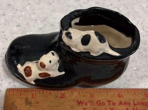 Scarpa vintage~stivale~stivaletto gattino~gattino gatto~cucciolo cane ceramica MCM mini fioriera - Foto 6 di 7