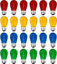 24Pack S14 Colored LED String Light Bulbs,1Watt Plastic Shatterproof Waterproof