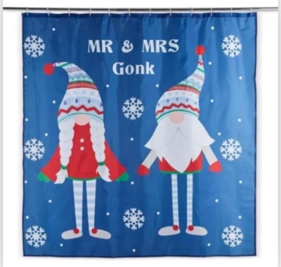 STUDIO Christmas Shower Curtain Mr & Mrs Gonk 180cm X 180cm Backdrop NEW