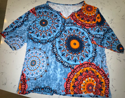 Womens Plus Size 2XL Top / Shirt ~ Cotton, Poly, Spandex ~ Stretch ~ Blue, Red