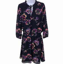 J Crew Womens Floral Midi Dress Size S Smocked Waist Navy Blue A Line