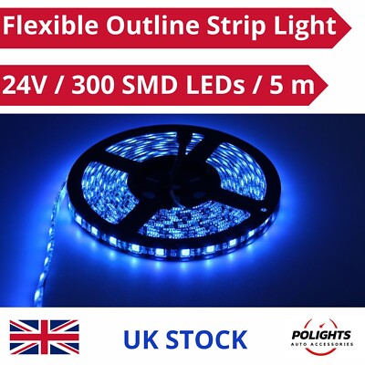 24V 5m Flexible BlUE LED Streifen Licht Wasserdicht für Wohnwagen LKW Boot 300 SMD